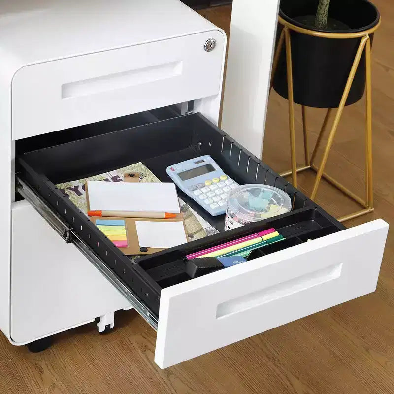 Meuble Classeur Mobile à 3 Tiroirs avec Serrure C Entièrement Assemblé Rangement Sous-Bureau pour Dossiers A4/Lettre/Légal, Conception en Métal Roulant à 5 Roues