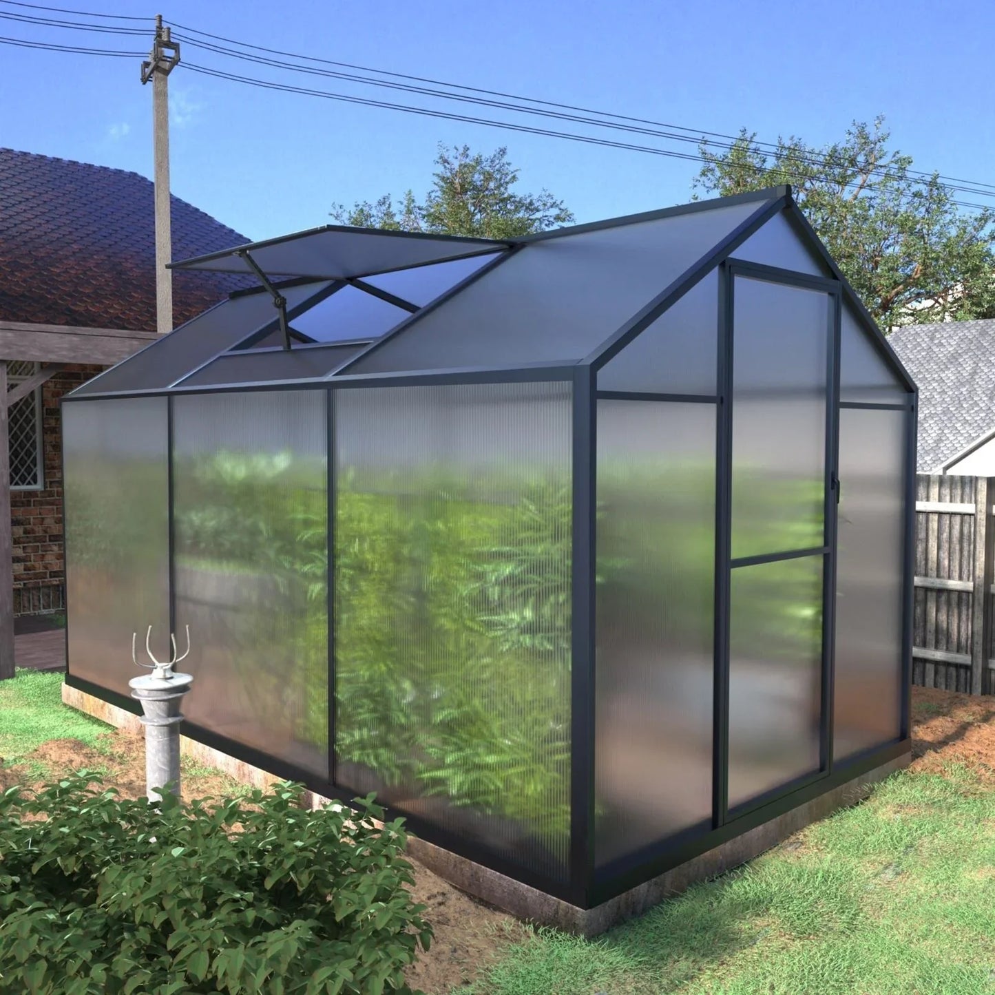 Serre de jardin aluminium VEIKOUS avec évent de toit réglable et porte verrouillable Grise