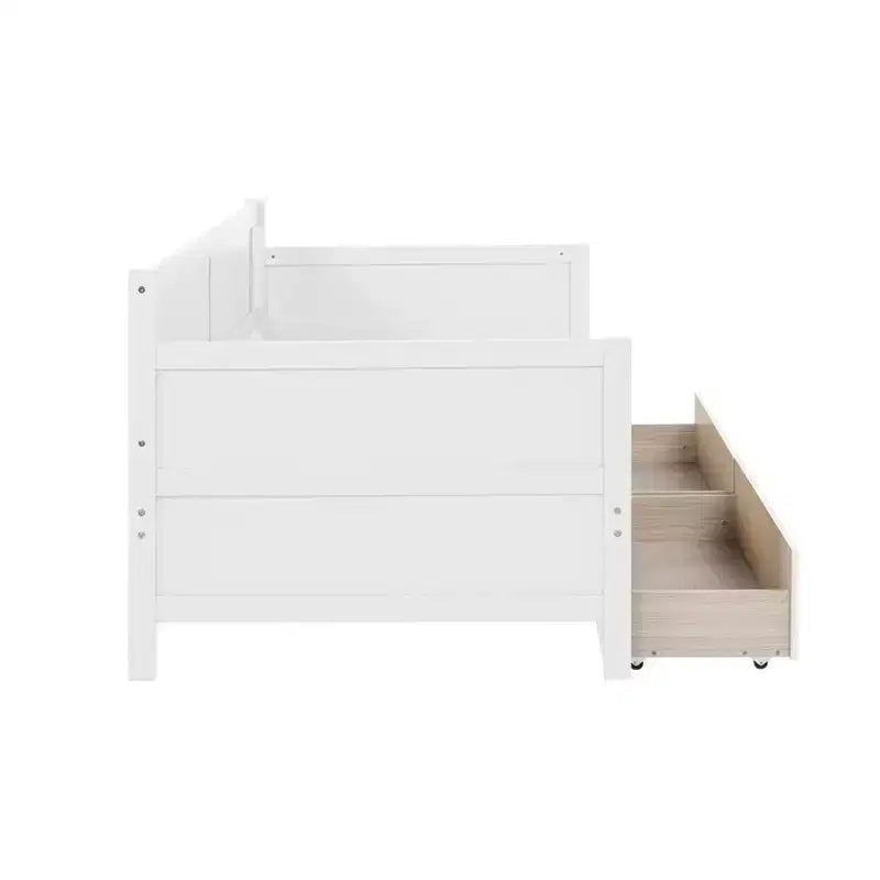 Lit de repos double avec deux tiroirs de rangement, Lit plateforme en bois avec rangement pour chambre à coucher