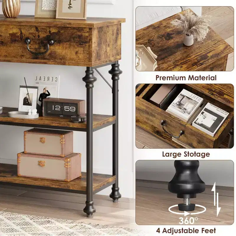 Console d'entrée, petite table d'entrée avec 2 tiroirs, table console étroite avec étagère de rangement pour salon