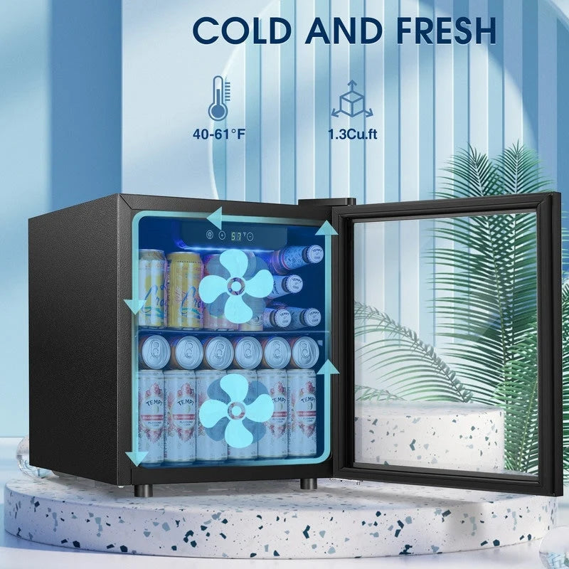 Réfrigérateur de boissons 1,3 pi³ - Mini-réfrigérateur 48 canettes 12 bouteilles porte vitrée, contrôle tactile électronique