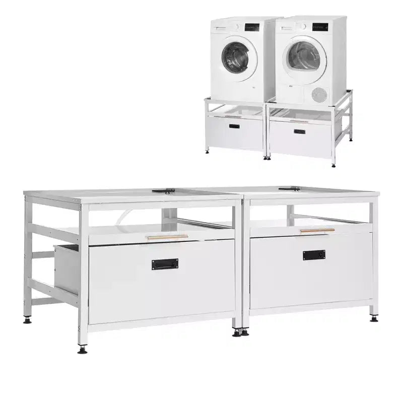 Socle de lave-linge et sèche-linge VEVOR, hauteur 57,4 cm, 73,6 x 73,6 cm, avec tiroir coulissant et espace de rangement, capacité de charge 362,9 kg, antidérapant, blanc