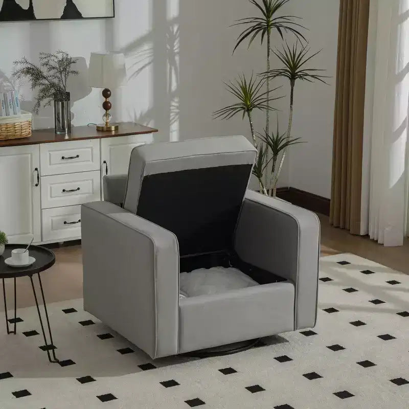 Fauteuil pivotant à 360° avec rangement dissimulé, fauteuil club une place avec oreiller pour salon, chambre, salle de lecture - ModernLuxe