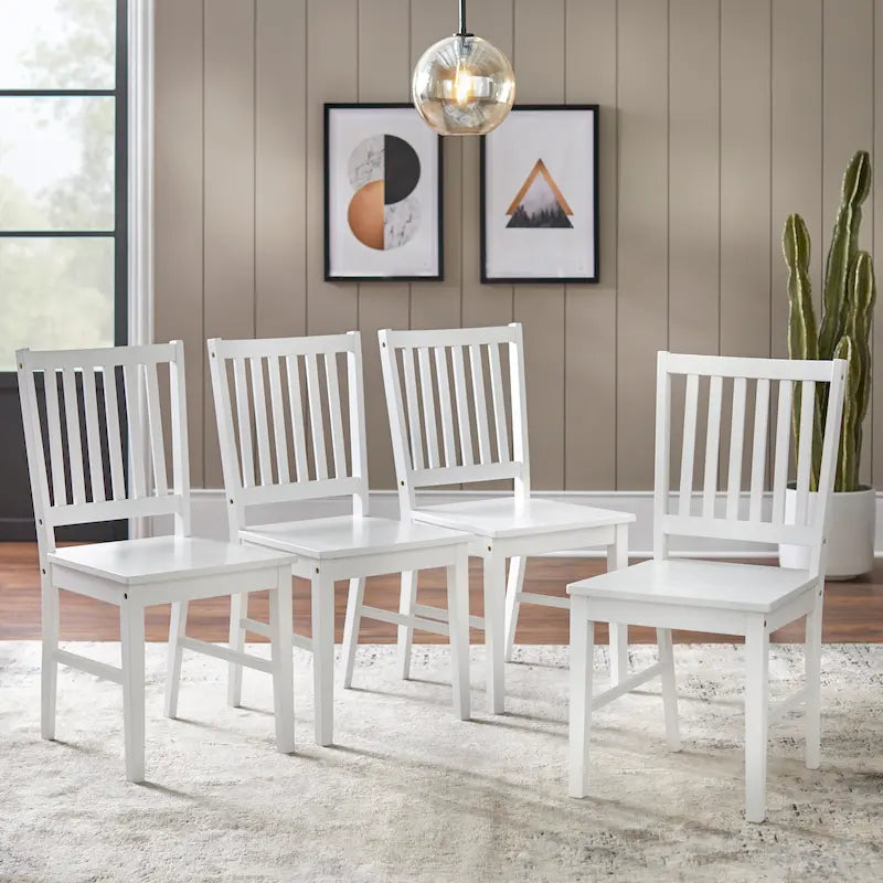 Lot de 4 chaises de salle à manger à dossier à lattes en bois massif, cadre robuste, design classique, montage facile