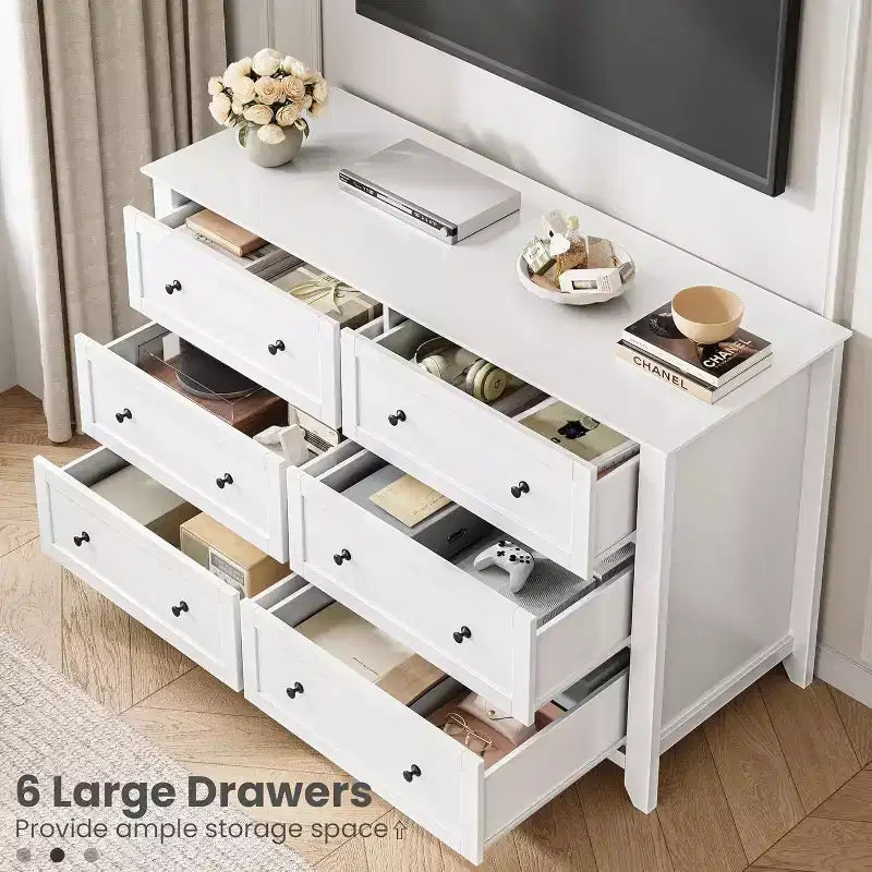 GustoWave Moderne Commode Large de 137 cm à 6 Tiroirs pour Chambre, Entrée, Couloir, Blanc