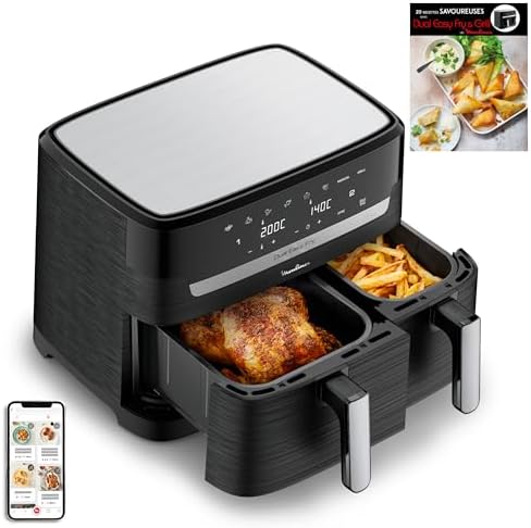 Moulinex air fryer deux compartiments, très grande capacité 11L, 10 personnes, 7 Programmes automatiques, friteuse sans huile, Ecran tactile digital, Dual inox, EZ942BF0, Gris foncé : Cuisine et Maison