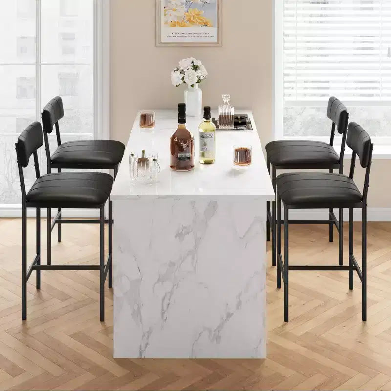 Lot de 2 tabourets de bar en cuir PU et métal, chaises de bar rembourrées avec repose-pieds, lot de chaises de salle à manger pour petit espace, appartement, noir