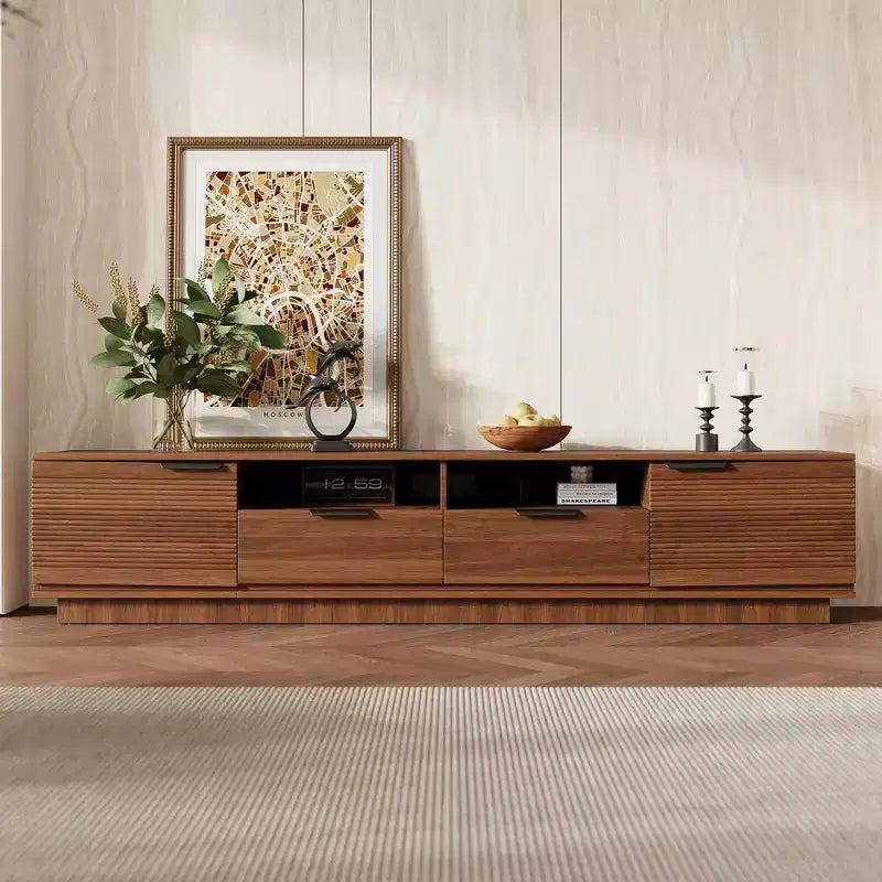 Meuble TV GDFStudio Yaakov 78 moderne et minimaliste avec lignes épurées, 2 tiroirs profonds et étagères ouvertes