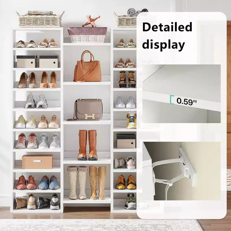 MAYEERTY Grand range-chaussures blanc à 14 niveaux et 23 étagères, organiseur de chaussures vertical d'une capacité de 46 paires pour petits espaces