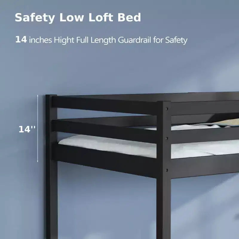 Lit mezzanine Karl Home Gray Wood Junior avec escalier pleine grandeur pour adultes, enfants et jeunes adolescents