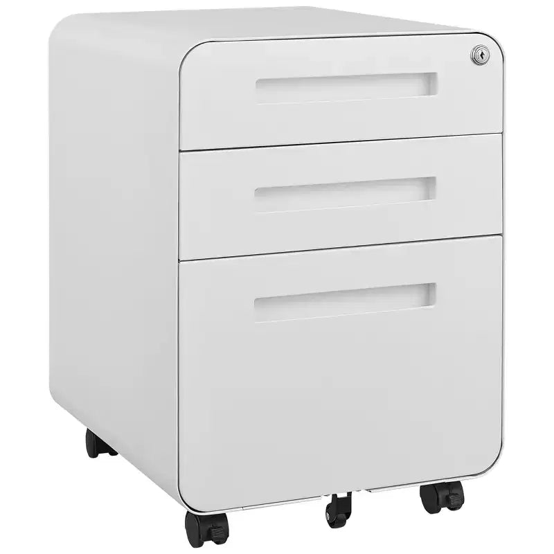 Meuble Classeur Mobile à 3 Tiroirs avec Serrure C Entièrement Assemblé Rangement Sous-Bureau pour Dossiers A4/Lettre/Légal, Conception en Métal Roulant à 5 Roues