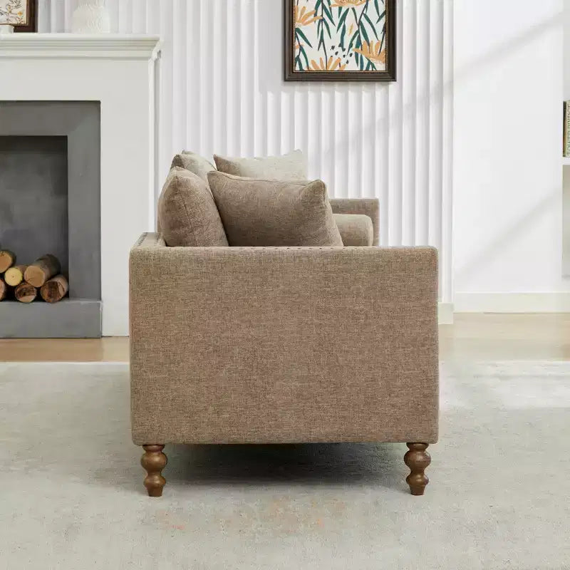Clihome Chaise longue capitonnée en chenille de 75,2 po avec oreillers et clous décoratifs