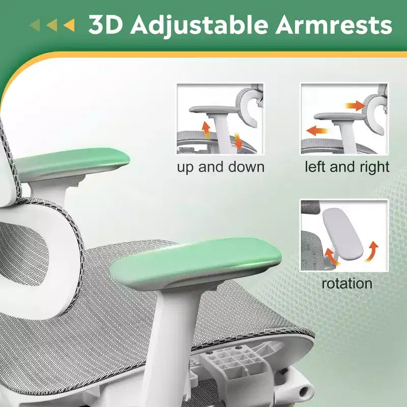 Chaise de bureau ergonomique en maille GALAXHERO, chaise pivotante inclinable à dossier haut et robuste, chaise de maison avec support lombaire, vérin à gaz SGS classe 4, blanc