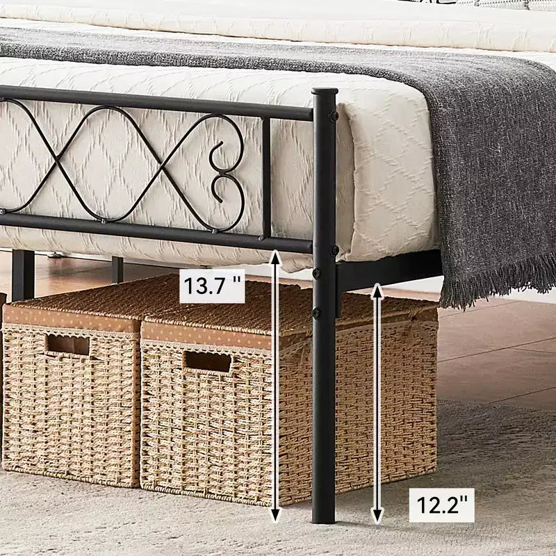 Cadre de Lit Moderne en Métal 1 Pièce - Rangement sous le Lit de 34,8 cm, Tête et Pied de Lit avec Lattes Métalliques, Aucun Sommier Tapissier Requis