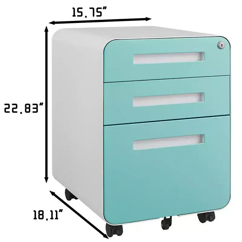 Meuble Classeur Mobile à 3 Tiroirs avec Serrure C Entièrement Assemblé Rangement Sous-Bureau pour Dossiers A4/Lettre/Légal, Conception en Métal Roulant à 5 Roues