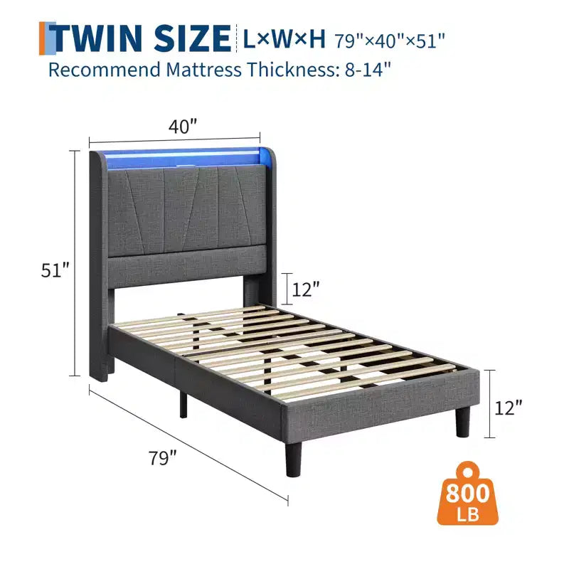 Cadre de Lit CuisinSmart avec Tête de Lit, Plateforme Capitonnée en Tissu Moderne, Cadre de Lit Ne Nécessitant Pas de Sommier Tapissier, Silencieux, Montage Facile