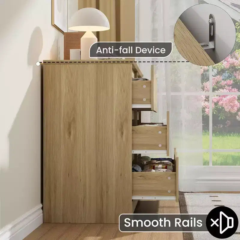 GustoWave Armoire Moderne, Commode de Rangement en Bois à 6 Tiroirs pour Chambre à Coucher, Salon, Couloir, Naturel