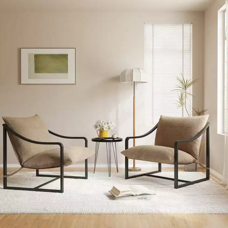 Fauteuil d'appoint Sling, 2 chaises de salon à structure métallique avec coussin amovible, fauteuil d'appoint pour cour, balcon, chambre