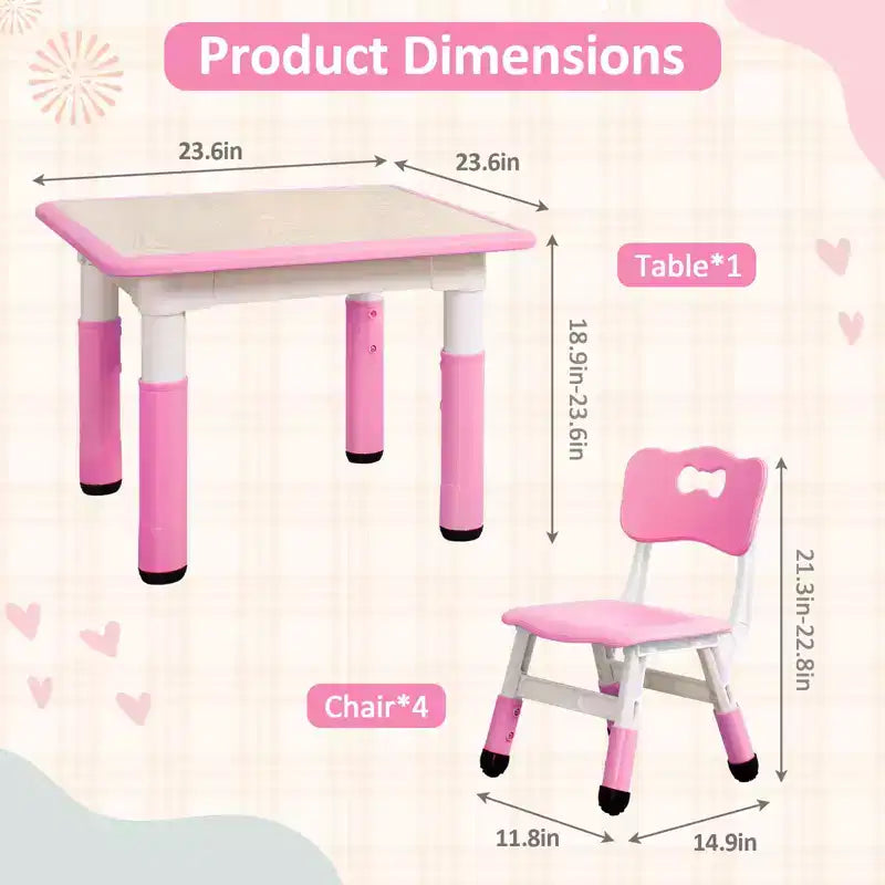 Ensemble Table et Chaises pour Enfants, Bureau Réglable en Hauteur pour Enfants de 2 à 10 Ans, Table d'Activités Manuelles, Pieds Antidérapants, pour Salles de Classe et Garderies