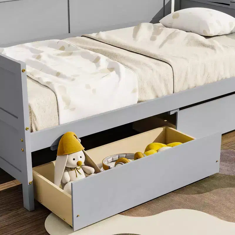 Lit de repos double avec deux tiroirs de rangement, Lit plateforme en bois avec rangement pour chambre à coucher