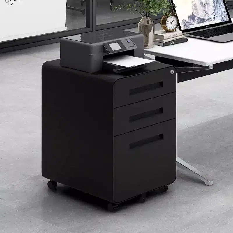 Meuble Classeur Mobile à 3 Tiroirs avec Serrure C Entièrement Assemblé Rangement Sous-Bureau pour Dossiers A4/Lettre/Légal, Conception en Métal Roulant à 5 Roues