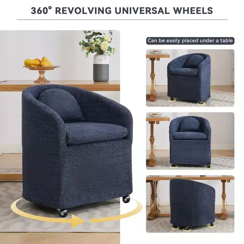 Okak Lot de 2 chaises de salle à manger modernes, chaises de salle à manger confortables en chenille avec roulettes universelles et coussins épais, chaises d'appoint de cuisine rembourrées