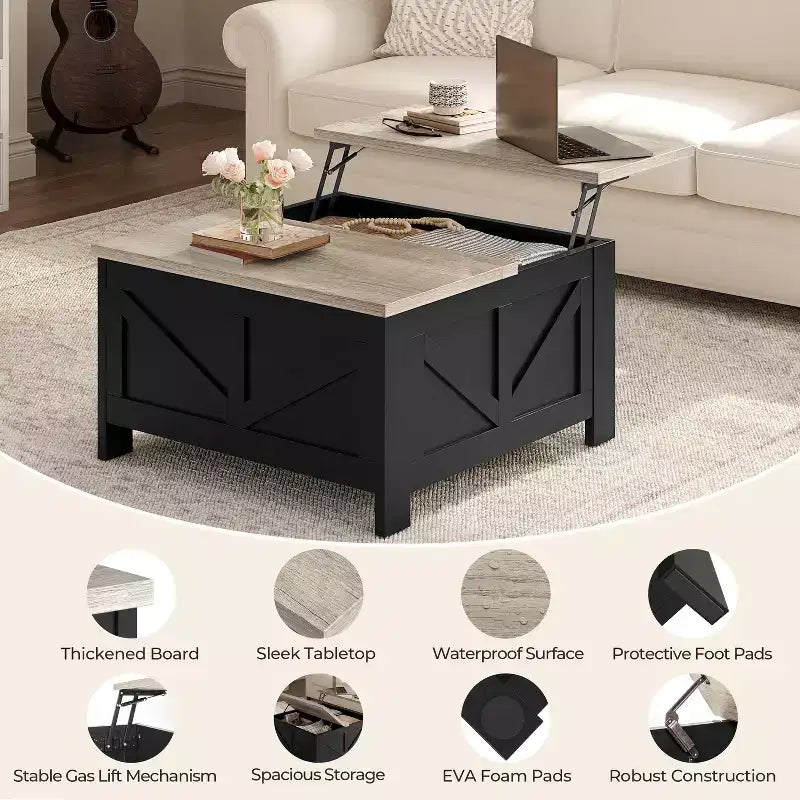 Table basse relevable en bois Yaheetech avec compartiments cachés pour salon ou réception