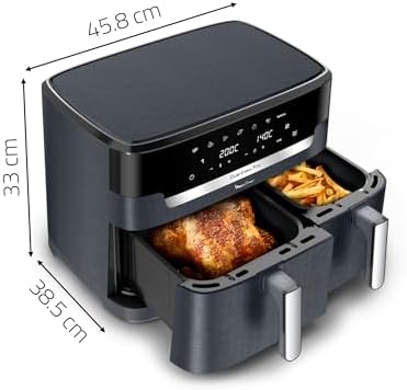 Moulinex air fryer deux compartiments, très grande capacité 11L, 10 personnes, 7 Programmes automatiques, friteuse sans huile, Ecran tactile digital, Dual inox, EZ942BF0, Gris foncé : Cuisine et Maison