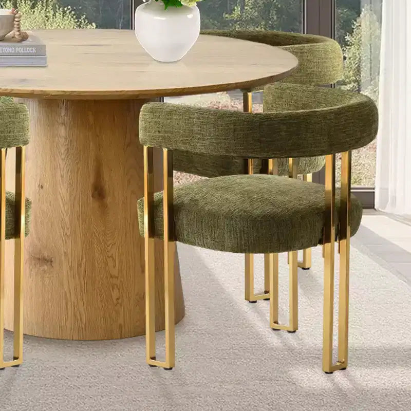 Ensemble table à manger ronde extensible en ovale avec 4 fauteuils en velours, design piédestal moderne, jusqu'à 8 personnes - Panipeachy