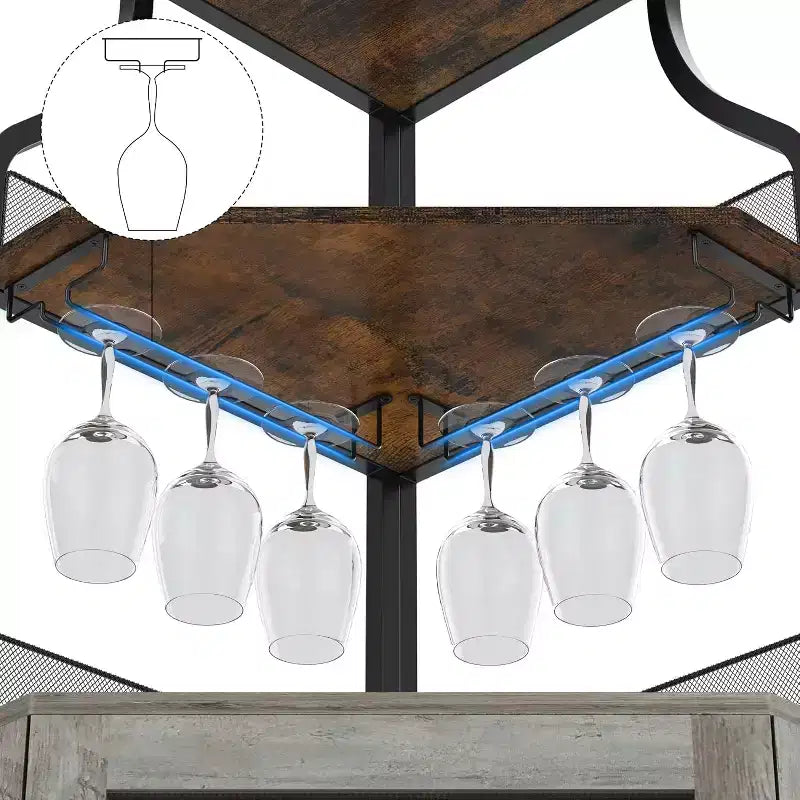 Meuble de bar d'angle CuisinSmart avec casier à vin amovible, meuble de bar avec porte-verres, petit buffet et armoire de rangement avec porte grillagée