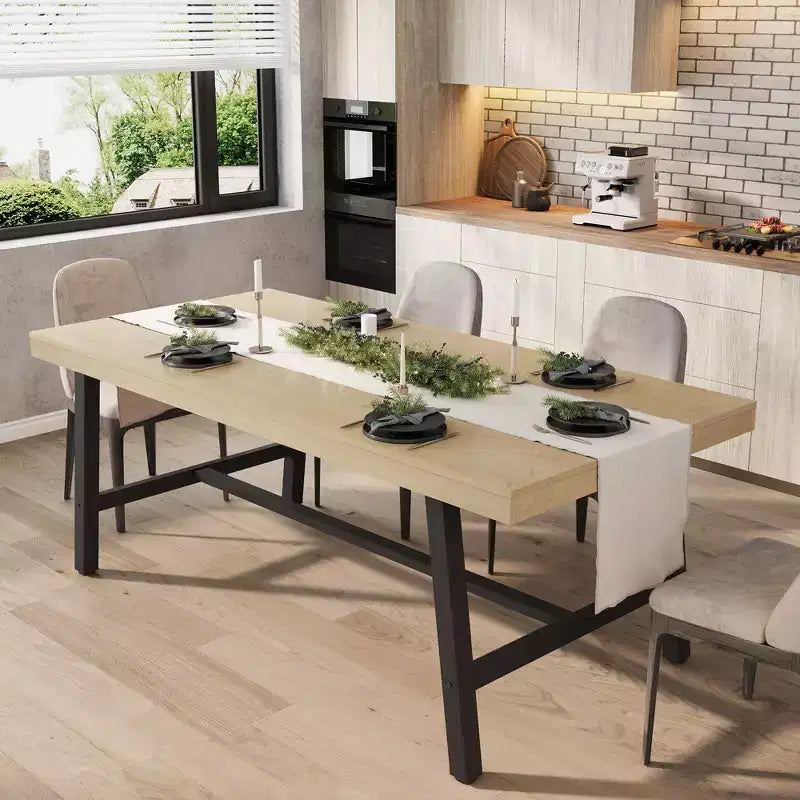 Table de salle à manger de 180 cm pour 6-8 personnes, grande table rectangulaire industrielle avec plateau en bois et pieds en métal pour cuisine et salle à manger, grise