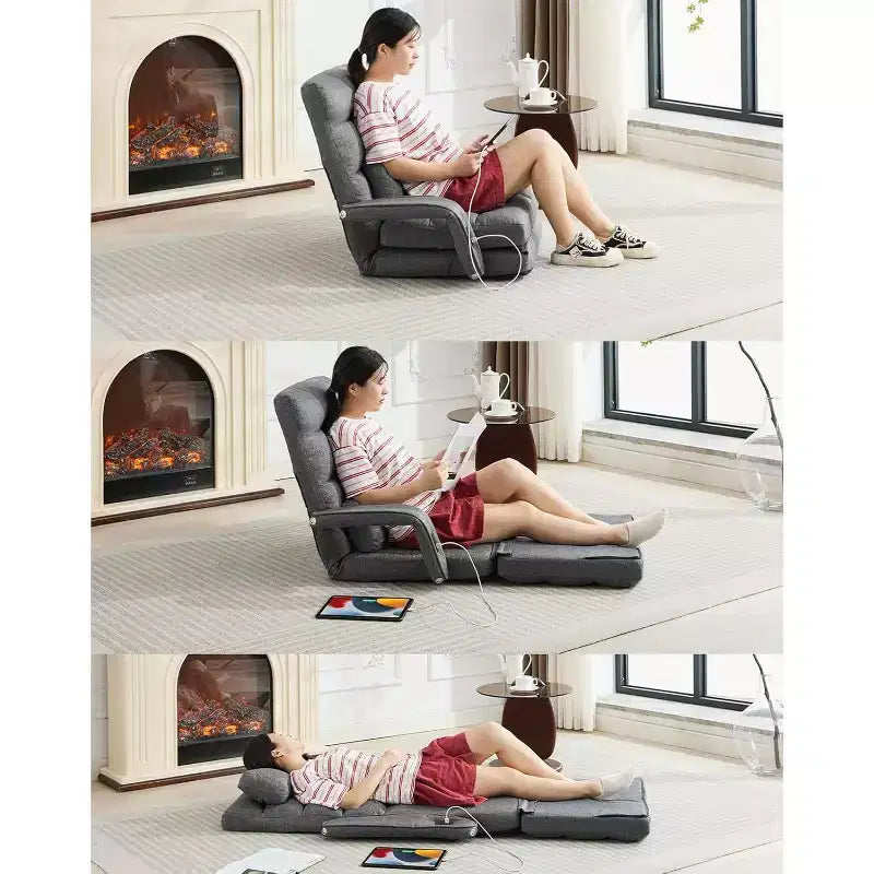 TYBOATLE Canapé-lit pliant avec USB, chaise de couchage convertible avec dossier réglable sur 5 positions, petit canapé confortable pour chambre à coucher, appartement, dortoir Gris