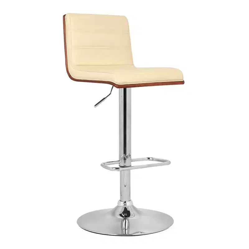 Tabouret de bar réglable pivotant GDFStudio Linton en similicuir et chrome avec accent en bois de noyer