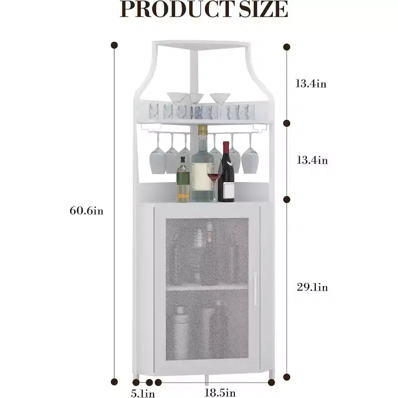 Meuble de bar d'angle CuisinSmart avec casier à vin amovible, meuble de bar avec porte-verres, petit buffet et armoire de rangement avec porte grillagée