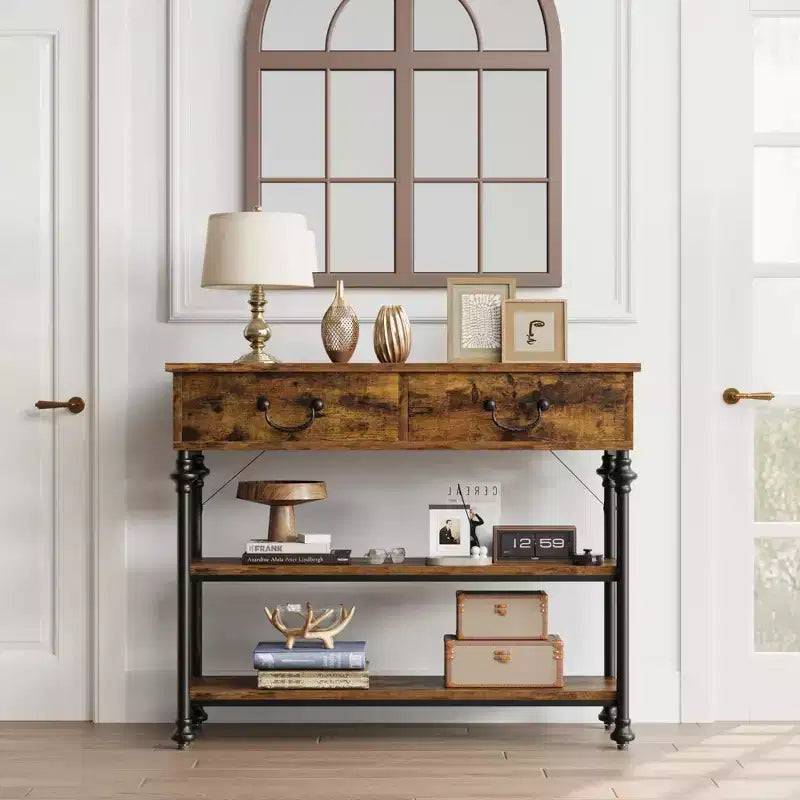 Console d'entrée, petite table d'entrée avec 2 tiroirs, table console étroite avec étagère de rangement pour salon