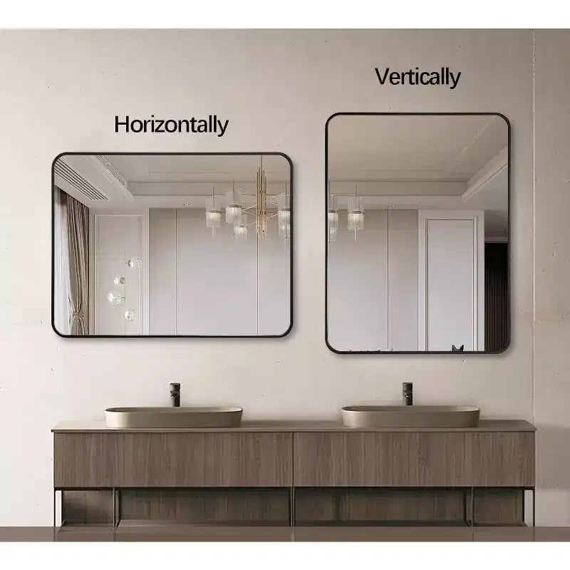 Miroir mural de salle de bain rectangulaire encadré en métal noir 24x36 pouces.