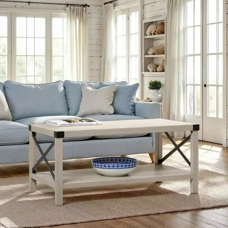 Table basse Sophie Rustic Industrial à piètement X - Saracina Home