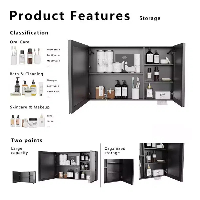 Armoire de toilette murale Zeus & Ruta 39.3x23.6 avec miroir, éclairage blanc uni et anti-buée, étagères de rangement