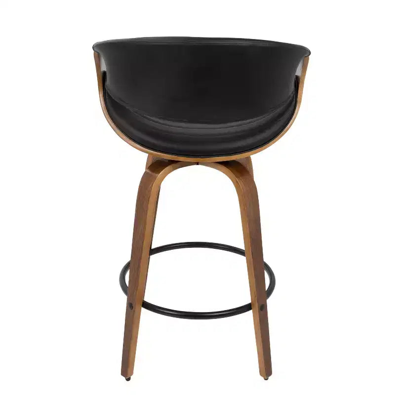 Lot de 2 tabourets de bar mi-hauts style Mid-Century Modern Symphony en similicuir noyer/noir - LumiSource : pivotant, structure en bois et métal, capacité de 113 kg