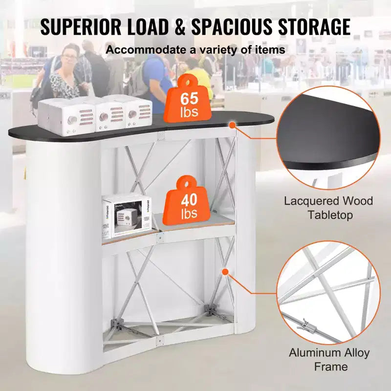 Table de podium portable VEVOR pour salon professionnel, comptoir d'exposition avec mur, table de bar de promotion pliable, podium escamotable, blanc