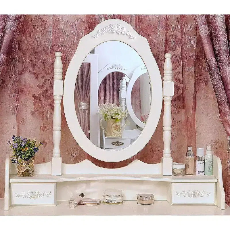 Coiffeuse avec tabouret, table de maquillage avec miroir rotatif à 360°, coiffeuse avec tabouret rembourré et 4 tiroirs
