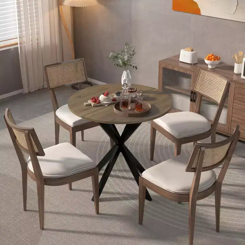 Table à manger ronde de 31,5 pouces, petite table de cuisine circulaire avec pieds en métal noir pour 2 à 4 personnes