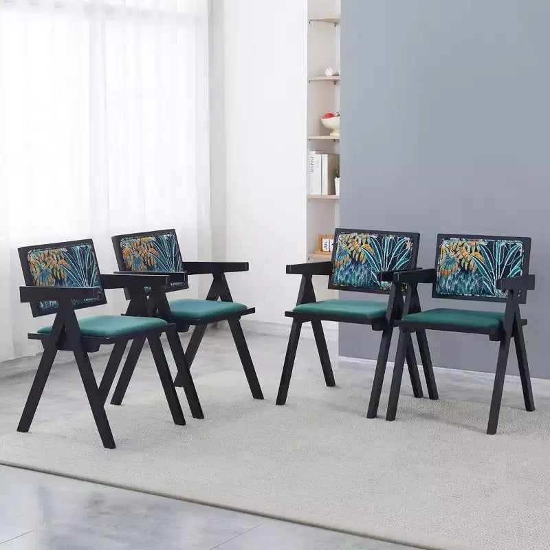 Lot de 2 chaises de salle à manger Okak en bois massif, chaises de salle à manger avec dossier en rotin et accoudoirs, chaises d'appoint de cuisine simples pour table de salon
