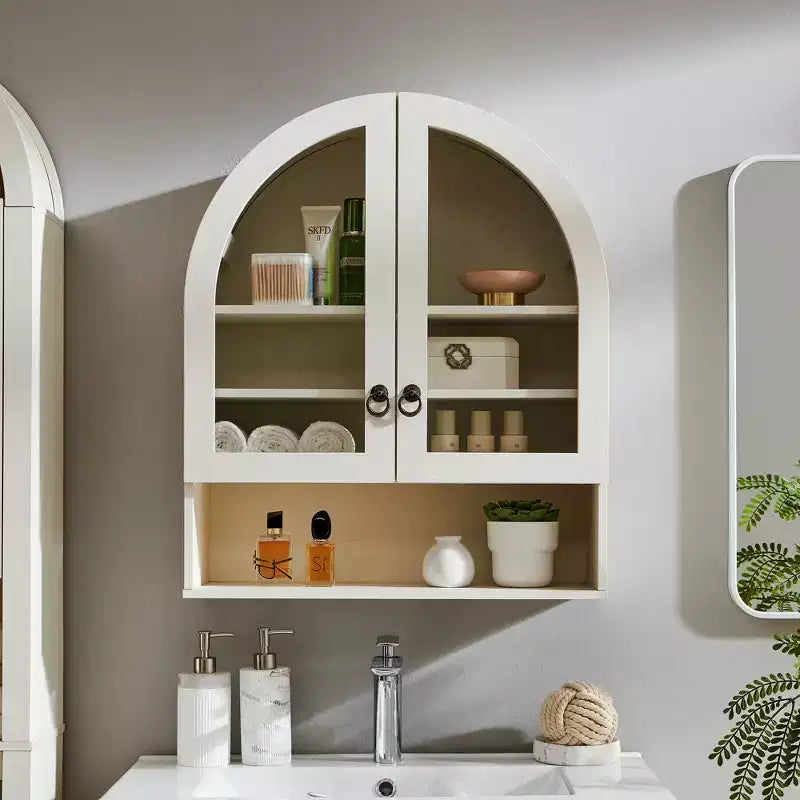 Armoire de salle de bain murale cintrée avec tiroir, 28 pouces, armoire à pharmacie moderne avec étagères réglables, rangement au-dessus des toilettes