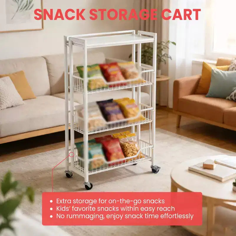 Chariot de Rangement de Cuisine Pliable à 3 Niveaux, Cadre et Étagères en Fer, Organisateur de Garde-Manger Gain de Place pour Fruits, Collations, Chariot de Service avec Roulettes Verrouillables