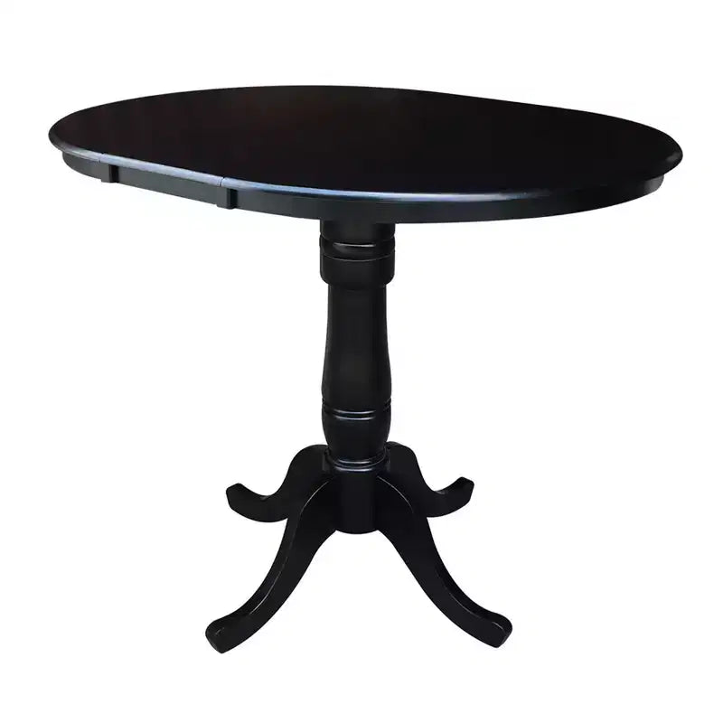 Table de salle à manger ronde à piédestal, hauteur comptoir, plateau de 36 po, rallonge de 12 po, noire - International Concepts