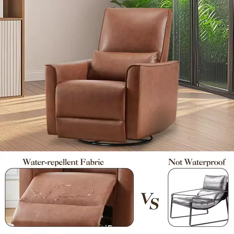 Fauteuil inclinable, pivotant et à bascule, inclinable manuel en cuir, fauteuil à bascule confortable, pour salon, chambre à coucher, marron
