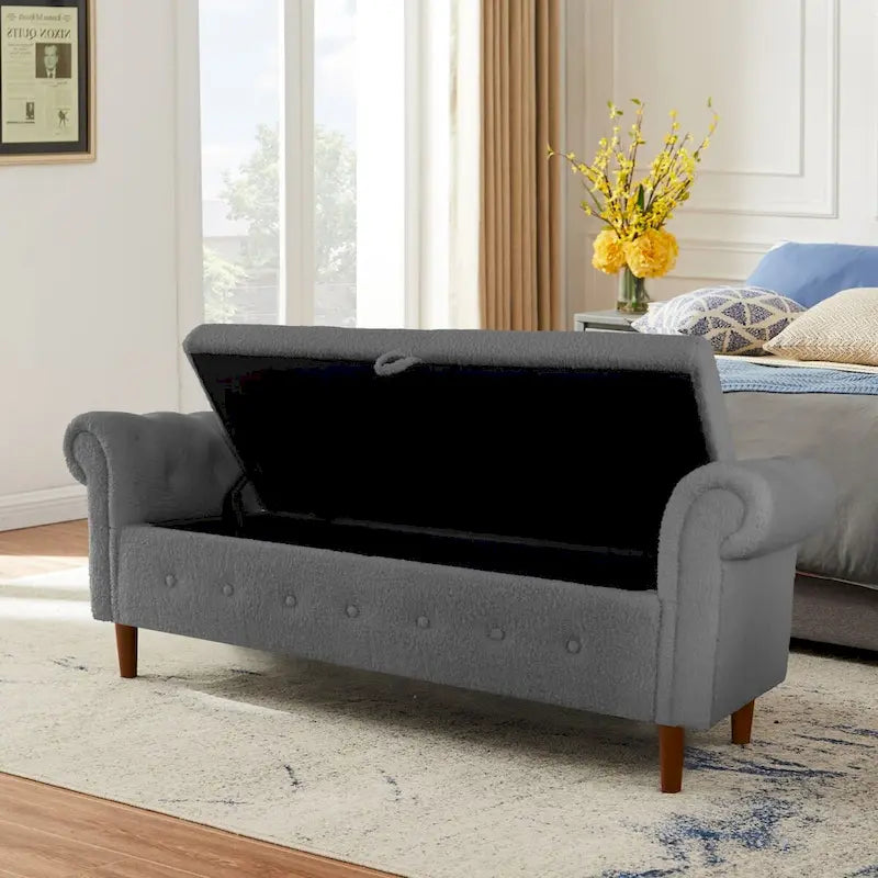 Banc de rangement pour chambre, bout de lit, accoudoirs roulés, canapé ottoman en velours, long banc