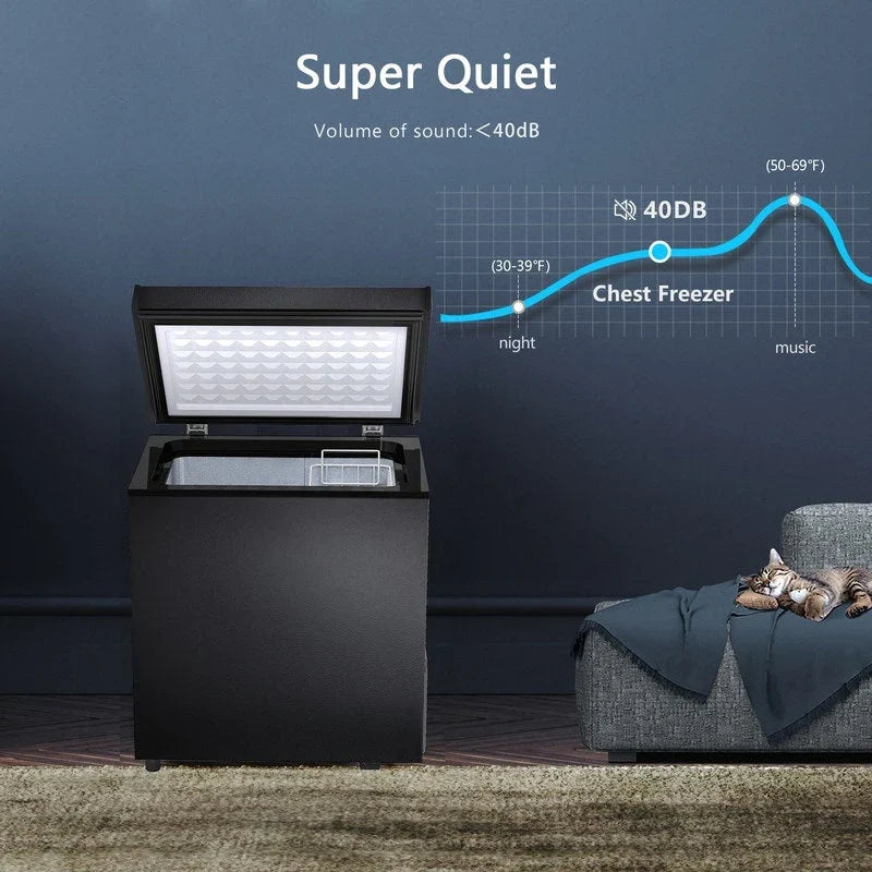 Congélateur coffre de 51 L avec panier amovible, drain inférieur, thermostat à 7 niveaux, conception autonome pour la maison et l'appartement
