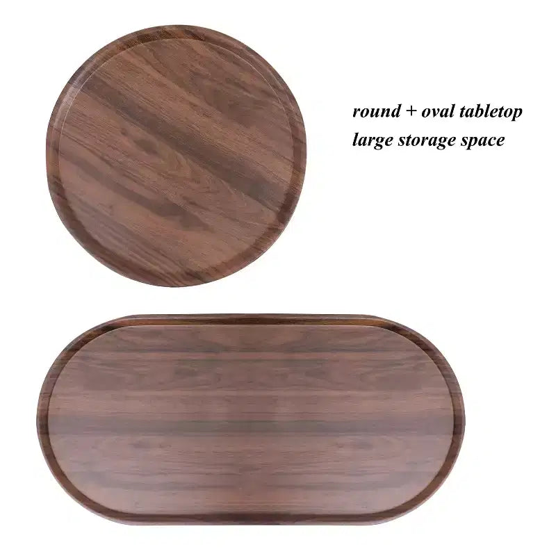 Petite table basse à 2 niveaux Noyer Marron, Étagère de rangement en bois Cadre en métal Table d'appoint pour canapé de salon